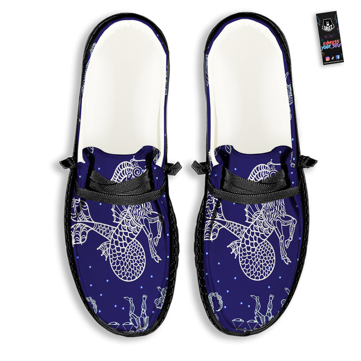 Signs Astrological And Capricorn Print Black Loafers-grizzshop