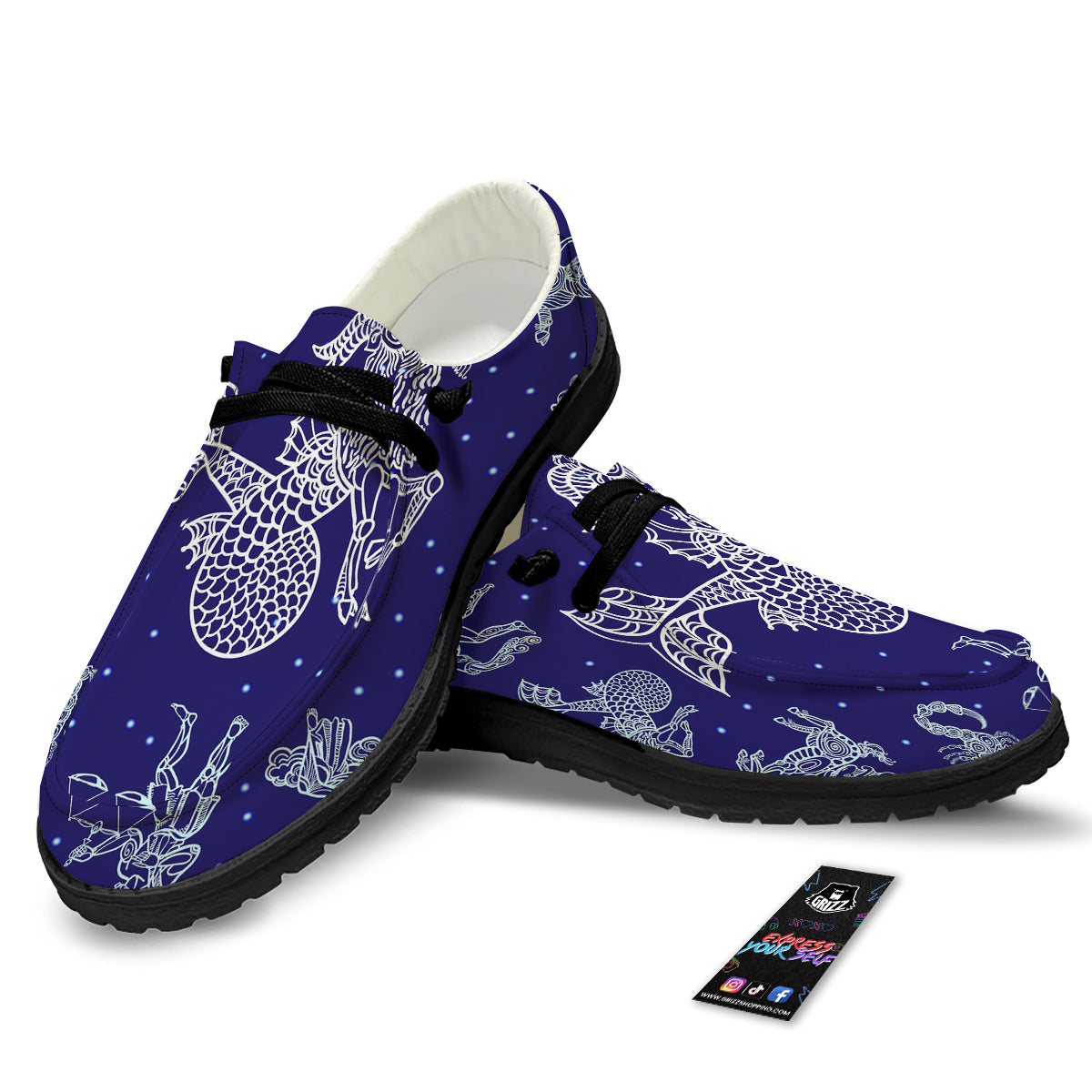 Signs Astrological And Capricorn Print Black Loafers-grizzshop