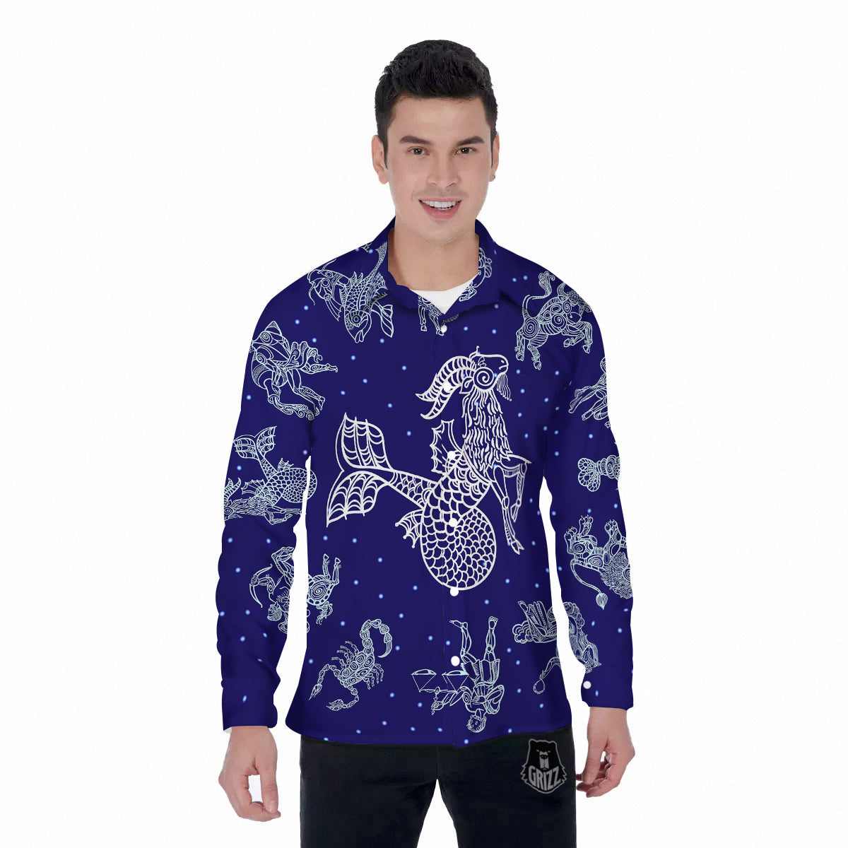 Signs Astrological And Capricorn Print Men's Long Sleeve Shirts-grizzshop