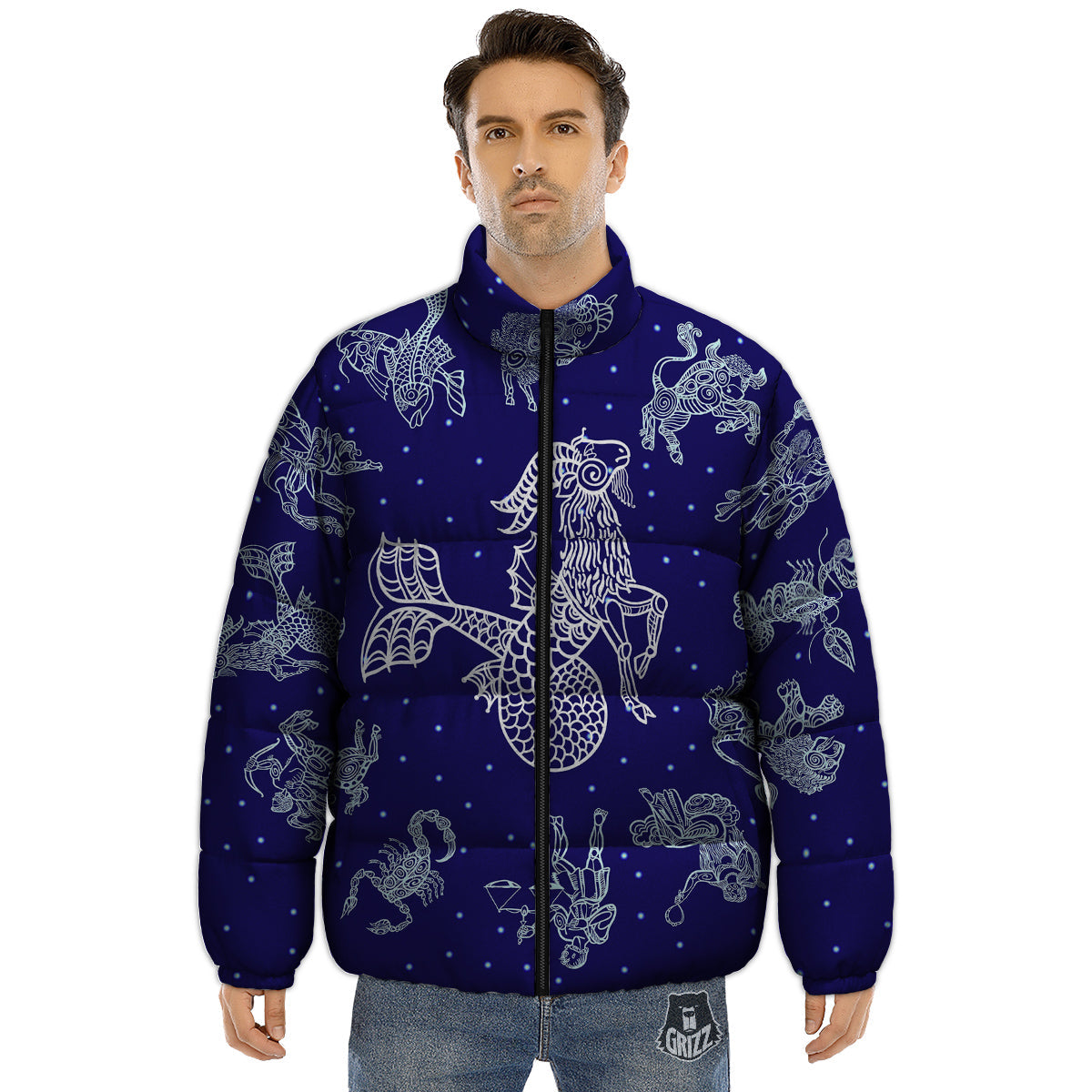 Signs Astrological And Capricorn Print Puffer Jacket-grizzshop