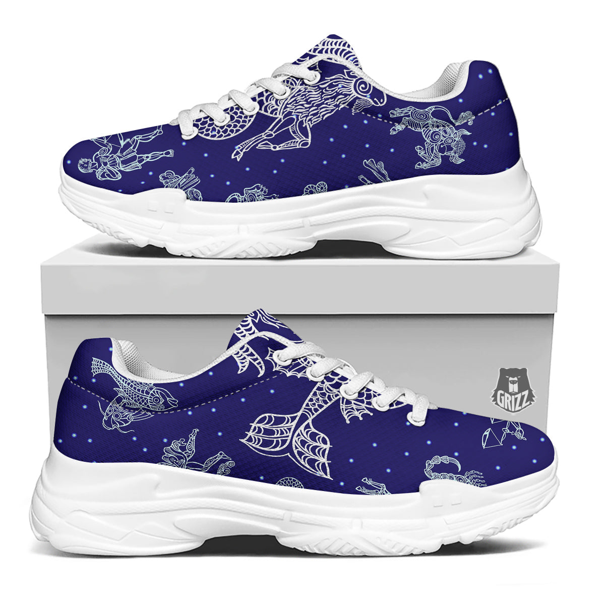 Signs Astrological And Capricorn Print White Chunky Shoes-grizzshop
