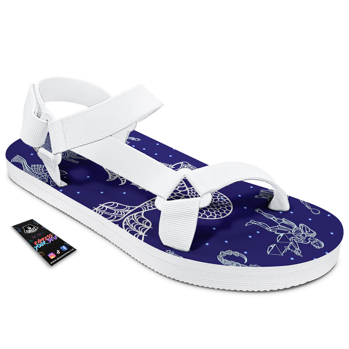 Signs Astrological And Capricorn Print White Open Toe Sandals-grizzshop