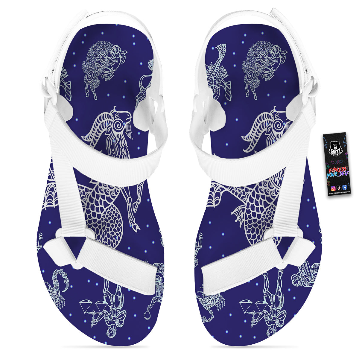 Signs Astrological And Capricorn Print White Open Toe Sandals-grizzshop