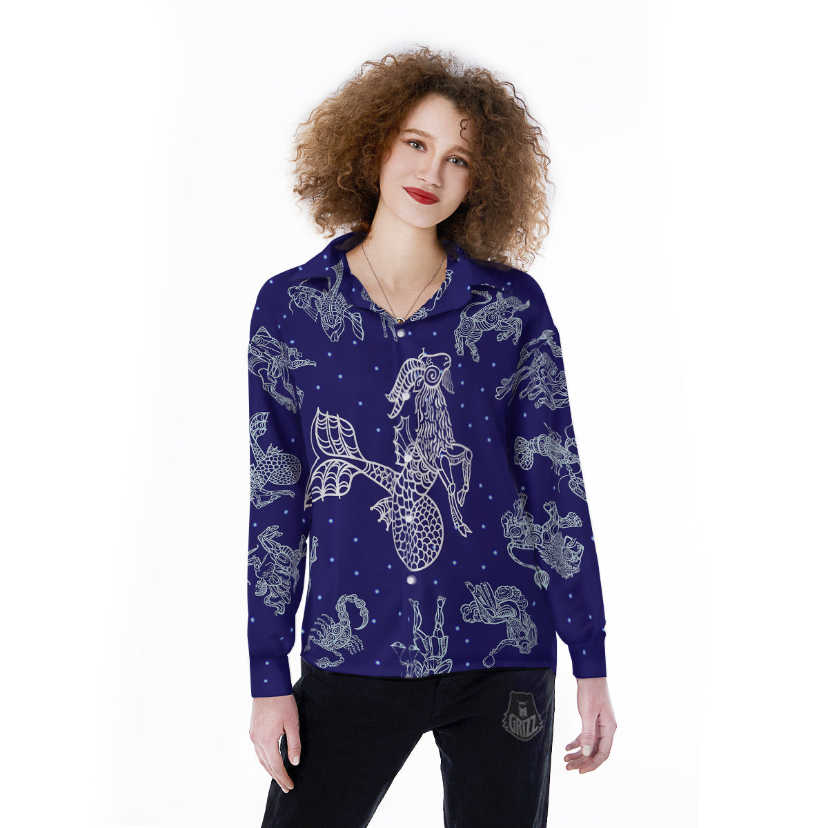 Signs Astrological And Capricorn Print Women's Long Sleeve Shirts-grizzshop