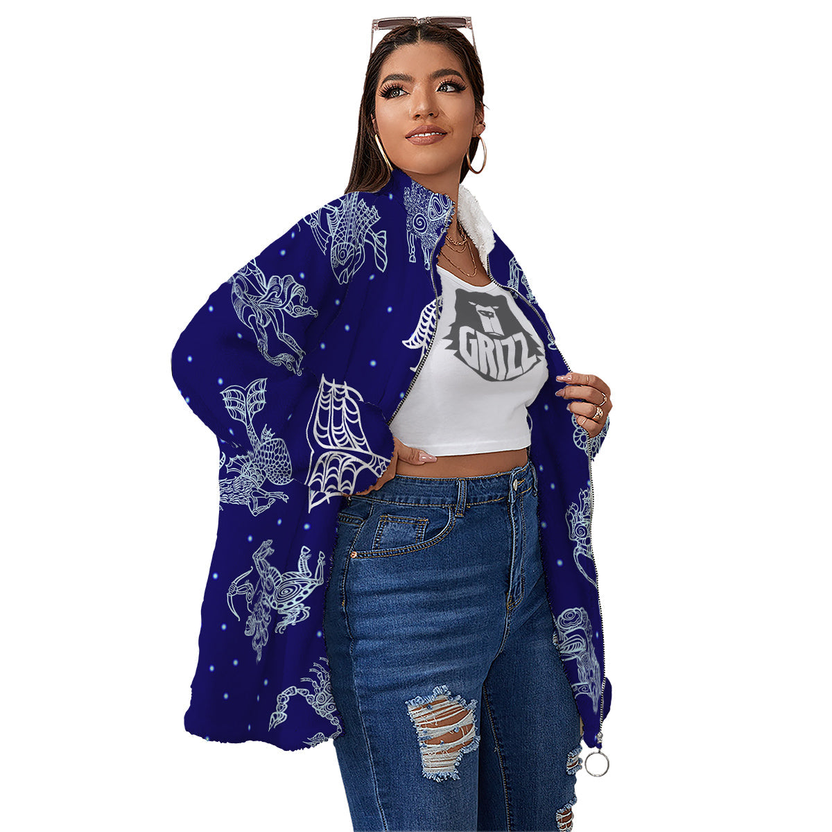 Signs Astrological And Capricorn Print Women's Sherpa Jacket-grizzshop