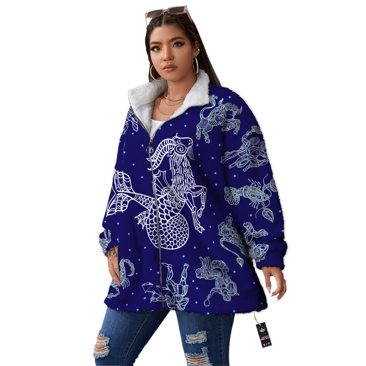 Signs Astrological And Capricorn Print Women's Sherpa Jacket-grizzshop