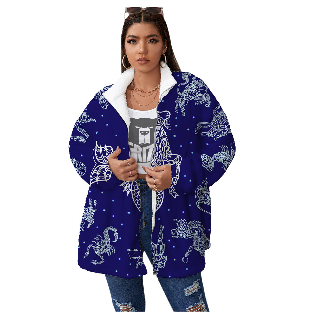 Signs Astrological And Capricorn Print Women's Sherpa Jacket-grizzshop