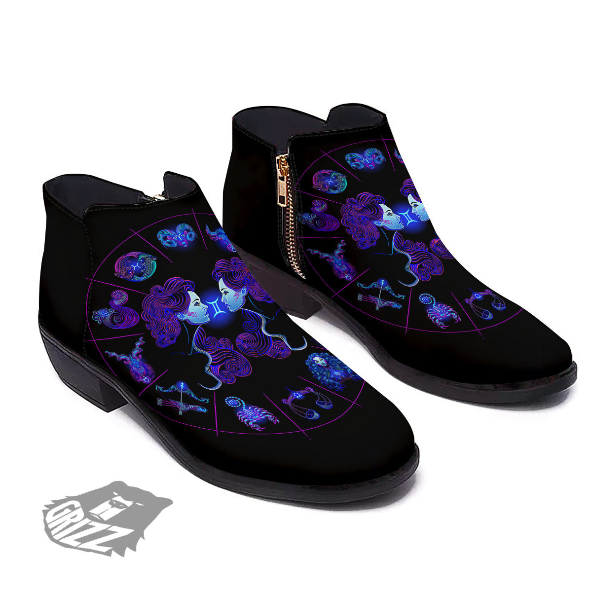 Signs Astrological And Gemini Print Ankle Boots-grizzshop