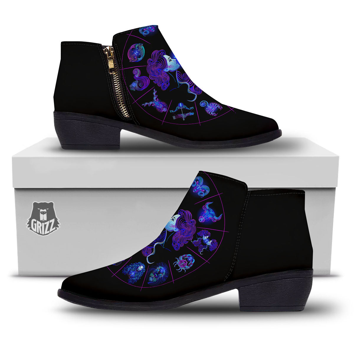 Signs Astrological And Gemini Print Ankle Boots-grizzshop