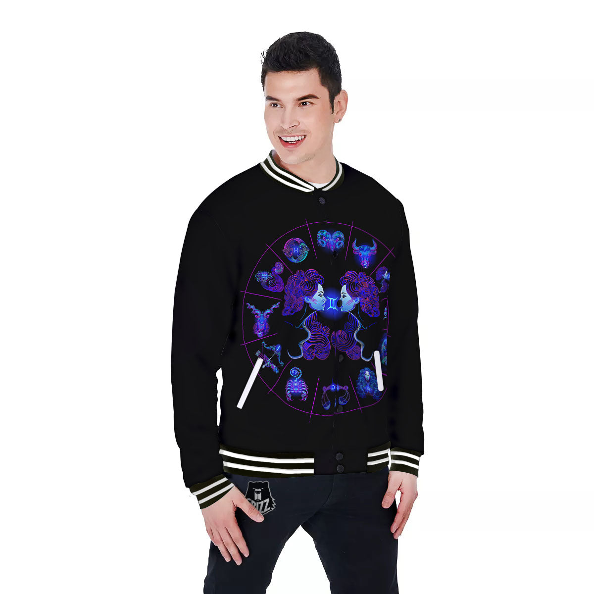 Signs Astrological And Gemini Print Baseball Jacket-grizzshop