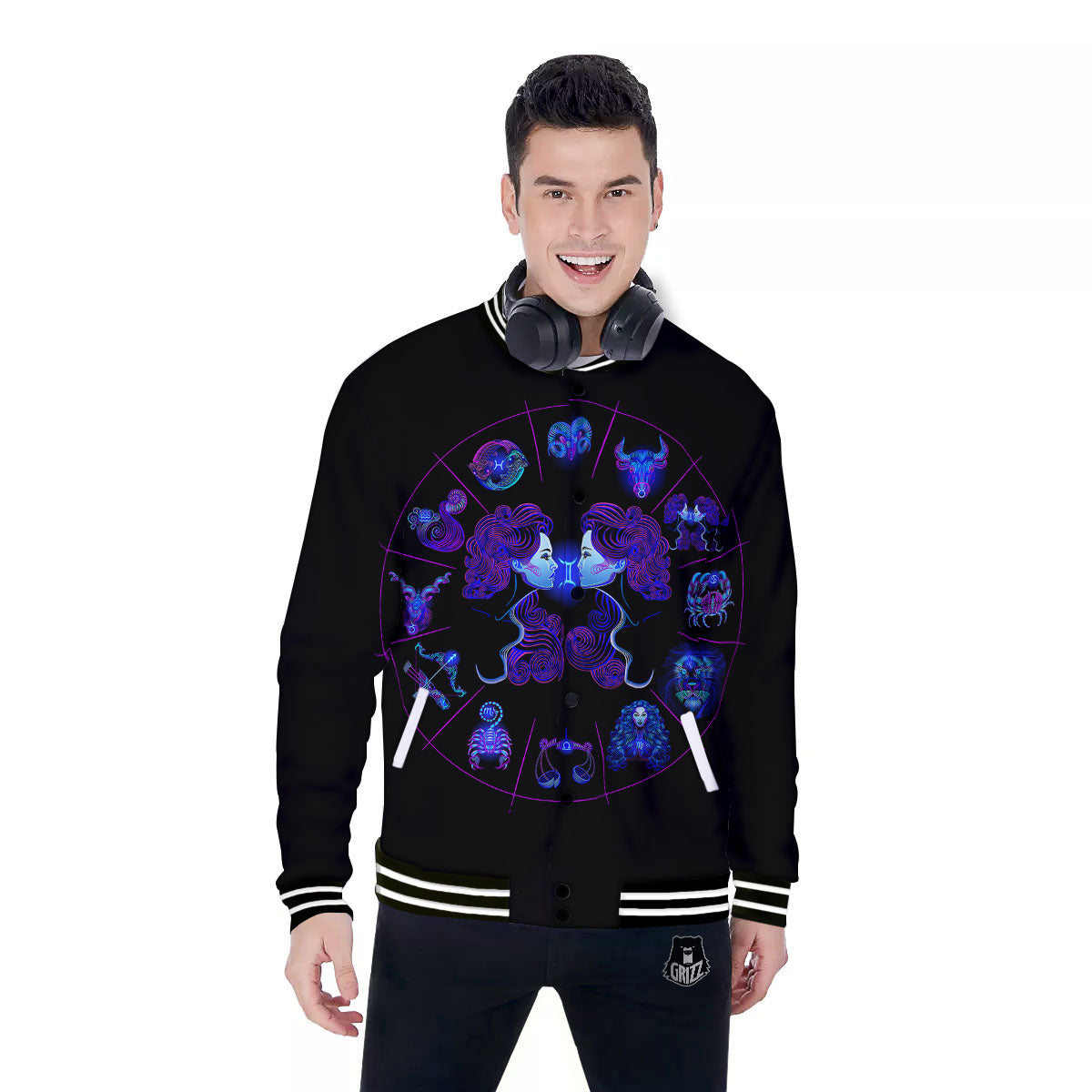Signs Astrological And Gemini Print Baseball Jacket-grizzshop