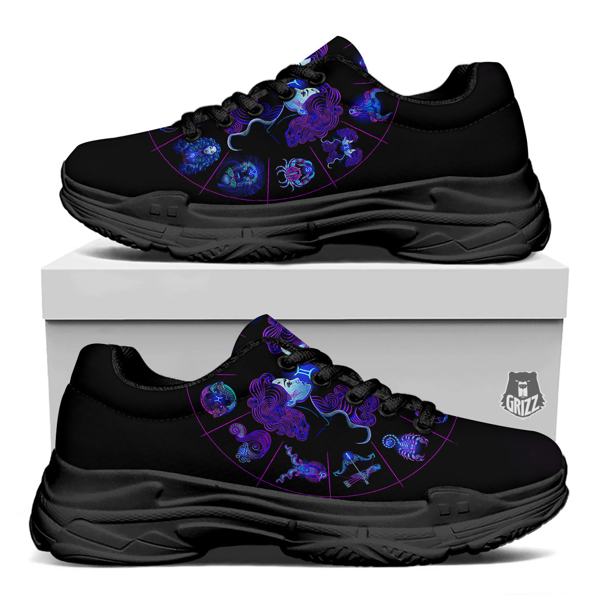 Signs Astrological And Gemini Print Black Chunky Shoes-grizzshop