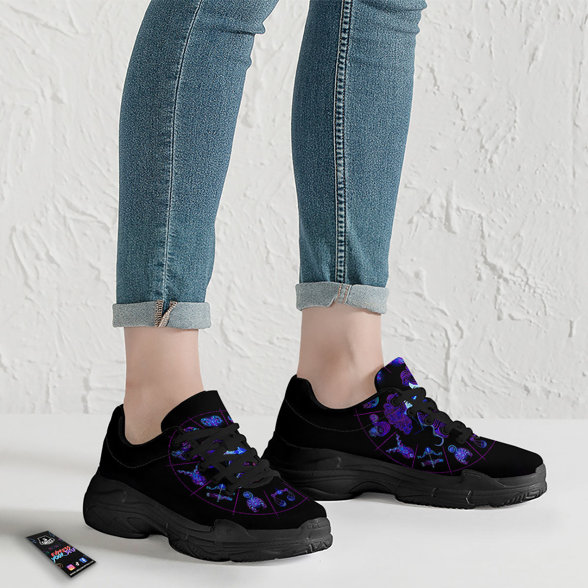Signs Astrological And Gemini Print Black Chunky Shoes-grizzshop