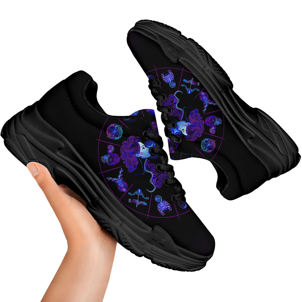 Signs Astrological And Gemini Print Black Chunky Shoes-grizzshop