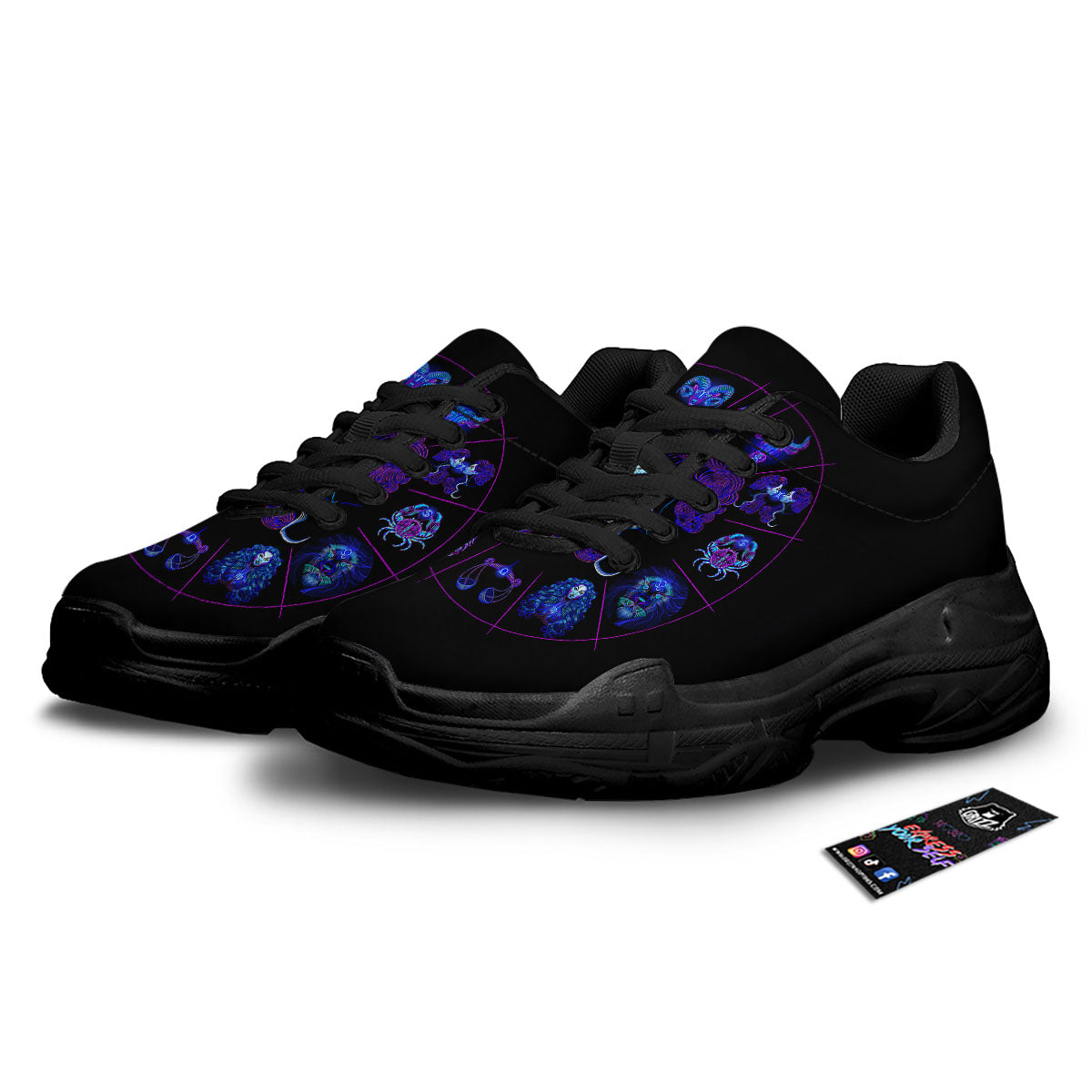 Signs Astrological And Gemini Print Black Chunky Shoes-grizzshop