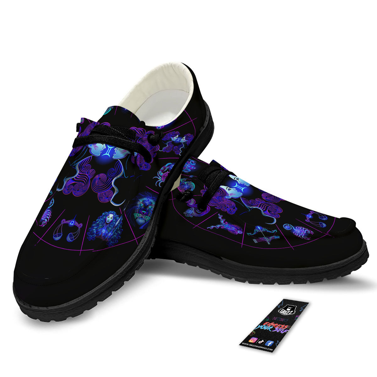 Signs Astrological And Gemini Print Black Loafers-grizzshop