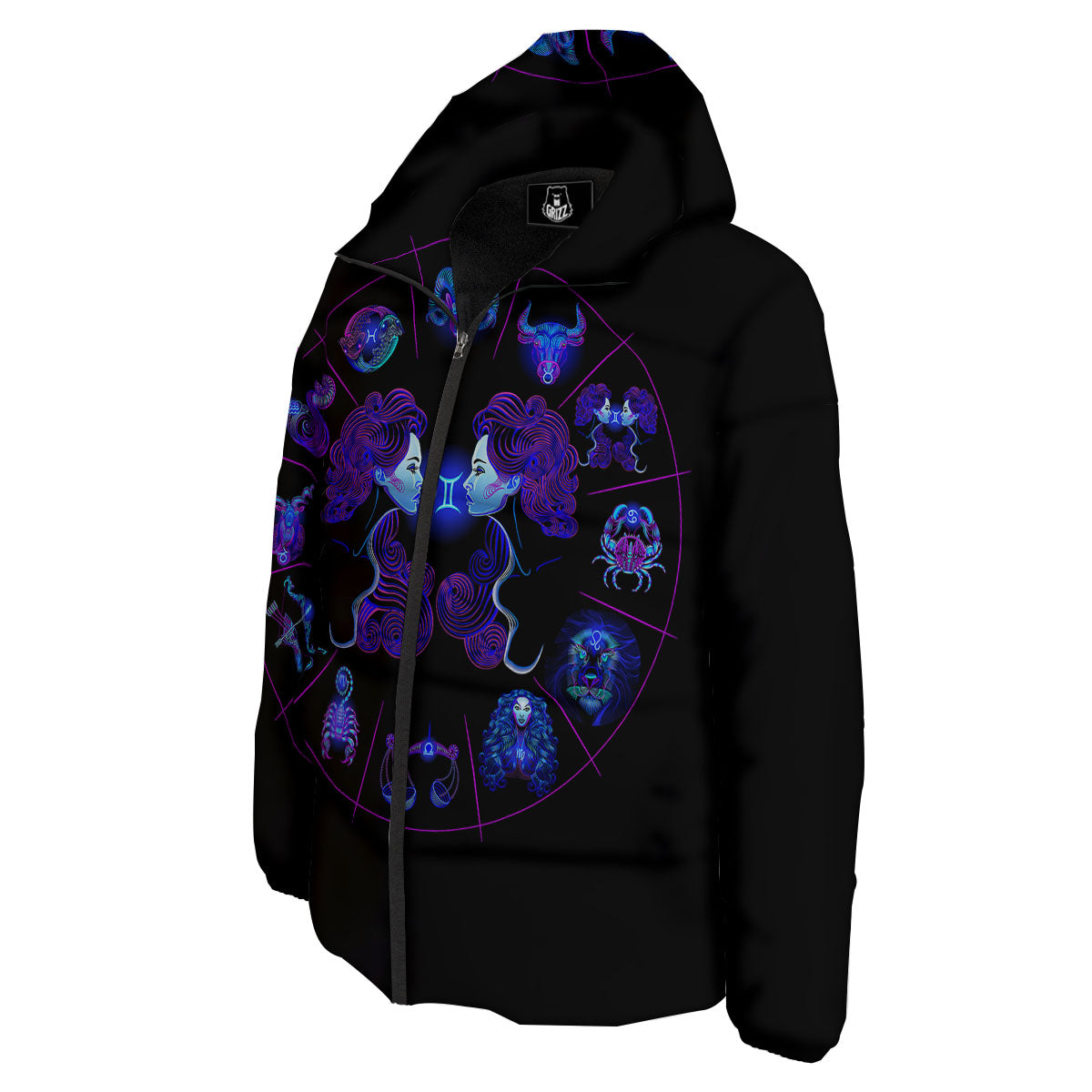Signs Astrological And Gemini Print Down Jacket-grizzshop