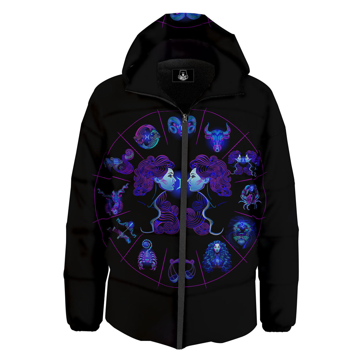 Signs Astrological And Gemini Print Down Jacket-grizzshop