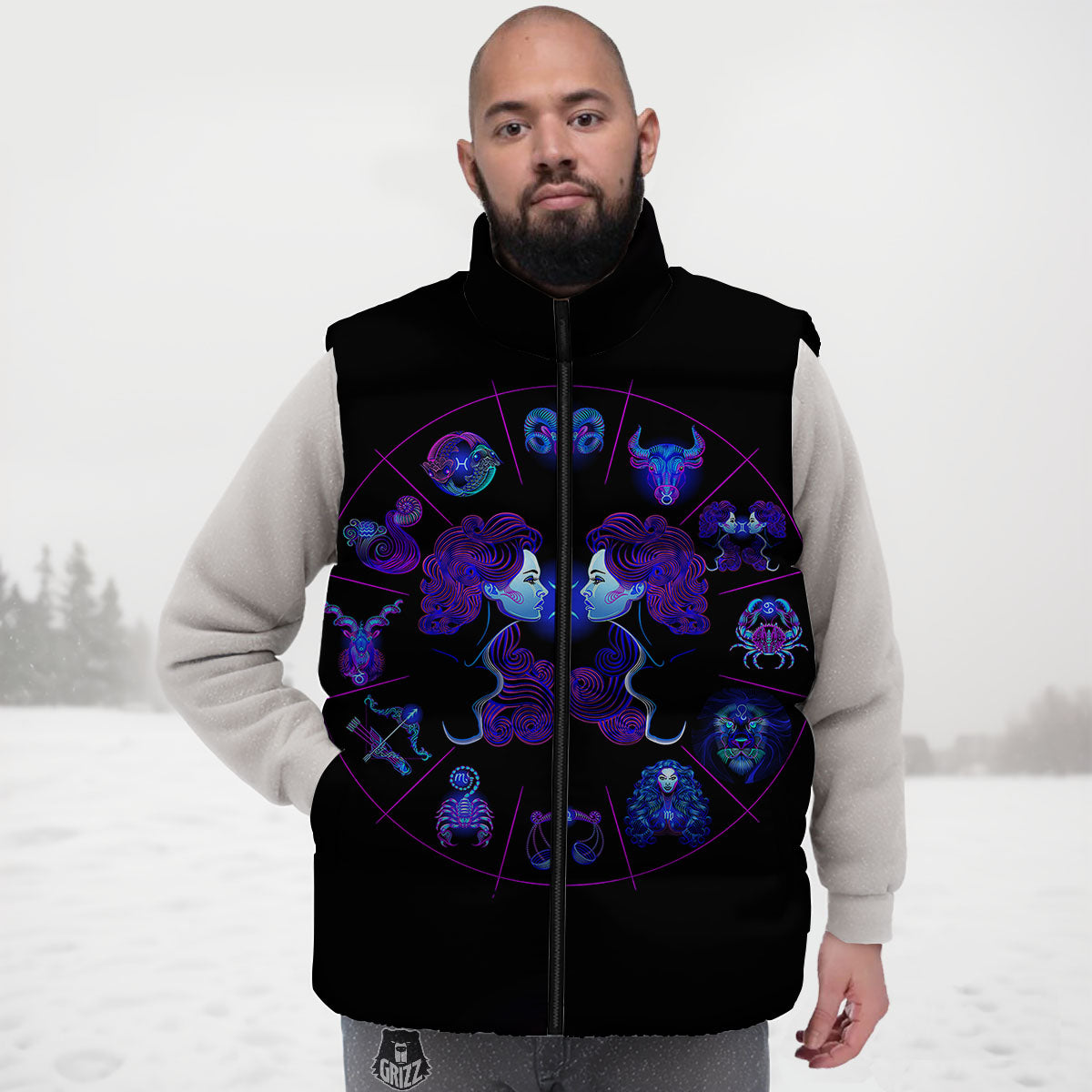 Signs Astrological And Gemini Print Down Vest