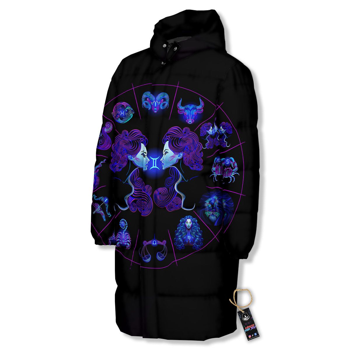 Signs Astrological And Gemini Print Long Down Jacket-grizzshop