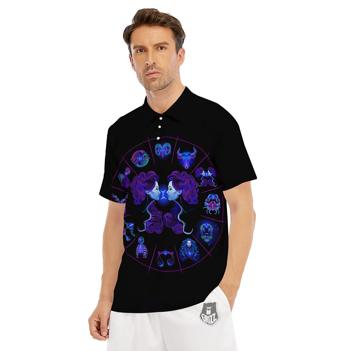 Signs Astrological And Gemini Print Men's Golf Shirts-grizzshop
