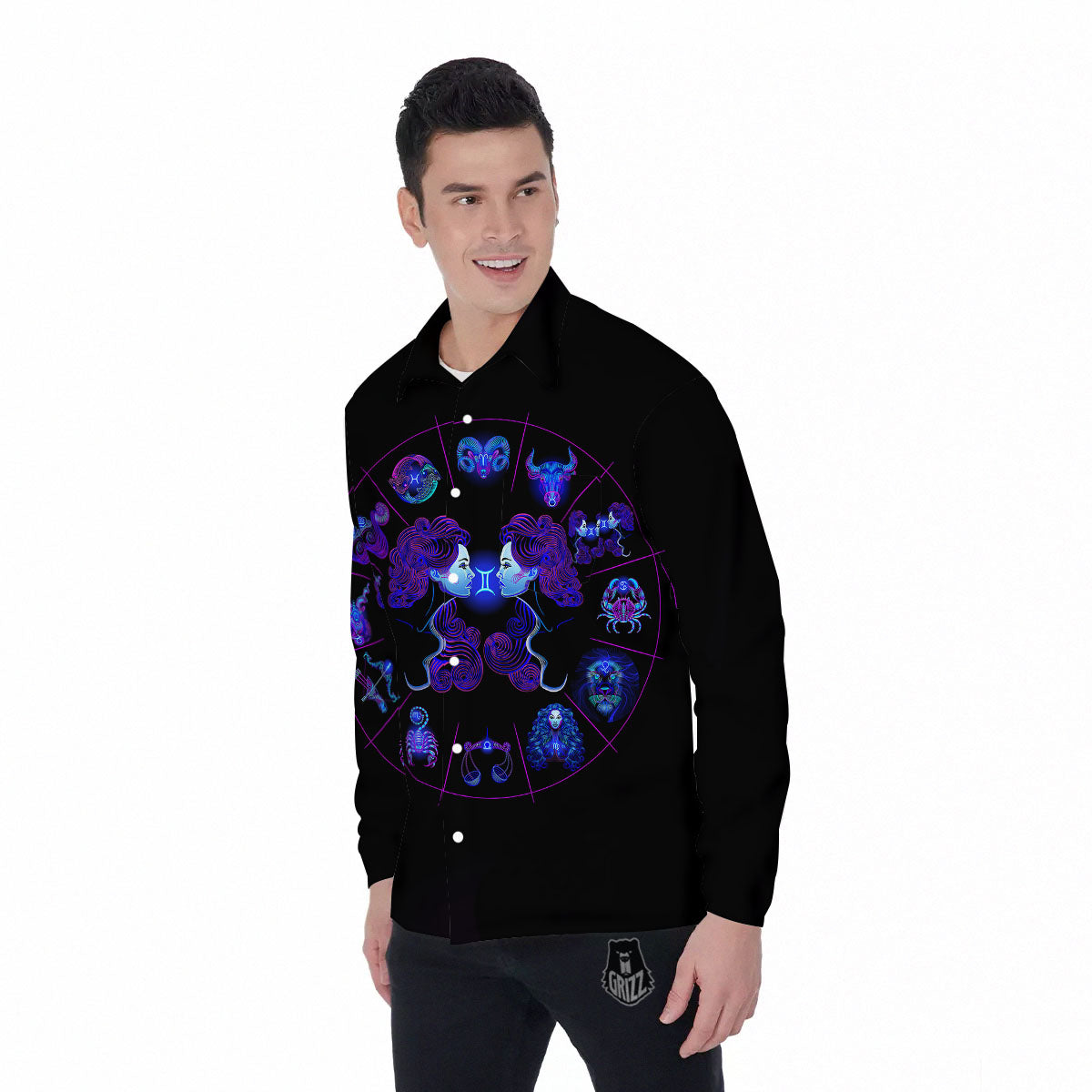 Signs Astrological And Gemini Print Men's Long Sleeve Shirts-grizzshop