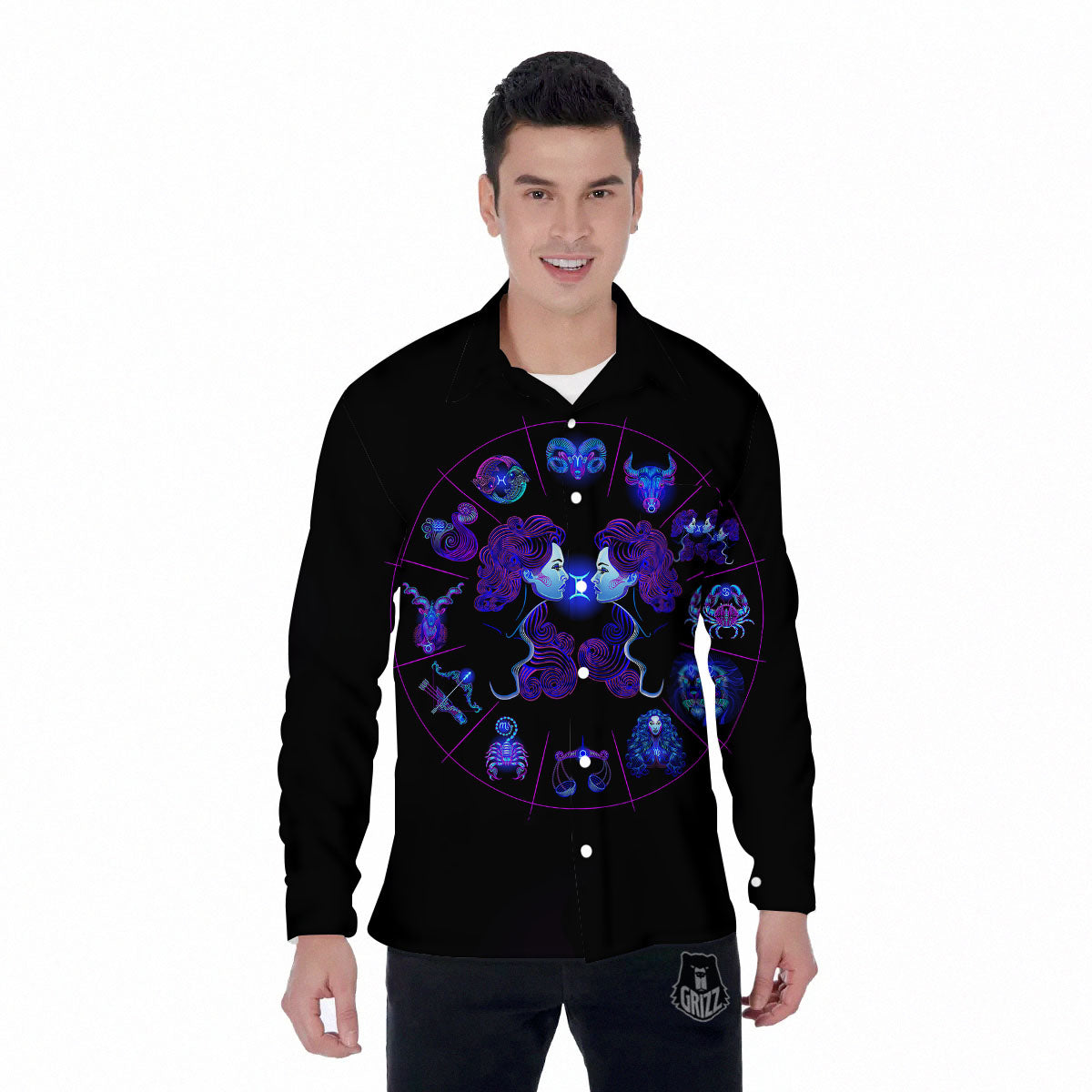 Signs Astrological And Gemini Print Men's Long Sleeve Shirts-grizzshop