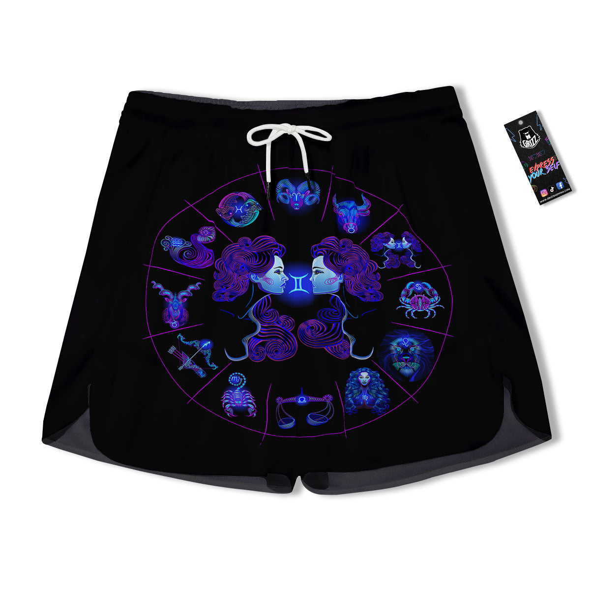 Signs Astrological And Gemini Print Men's Running Shorts-grizzshop