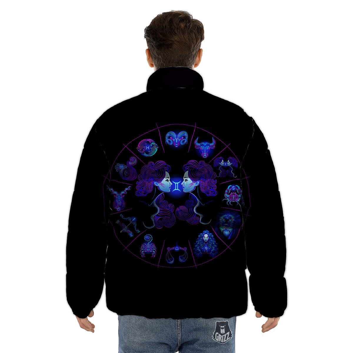 Signs Astrological And Gemini Print Puffer Jacket-grizzshop