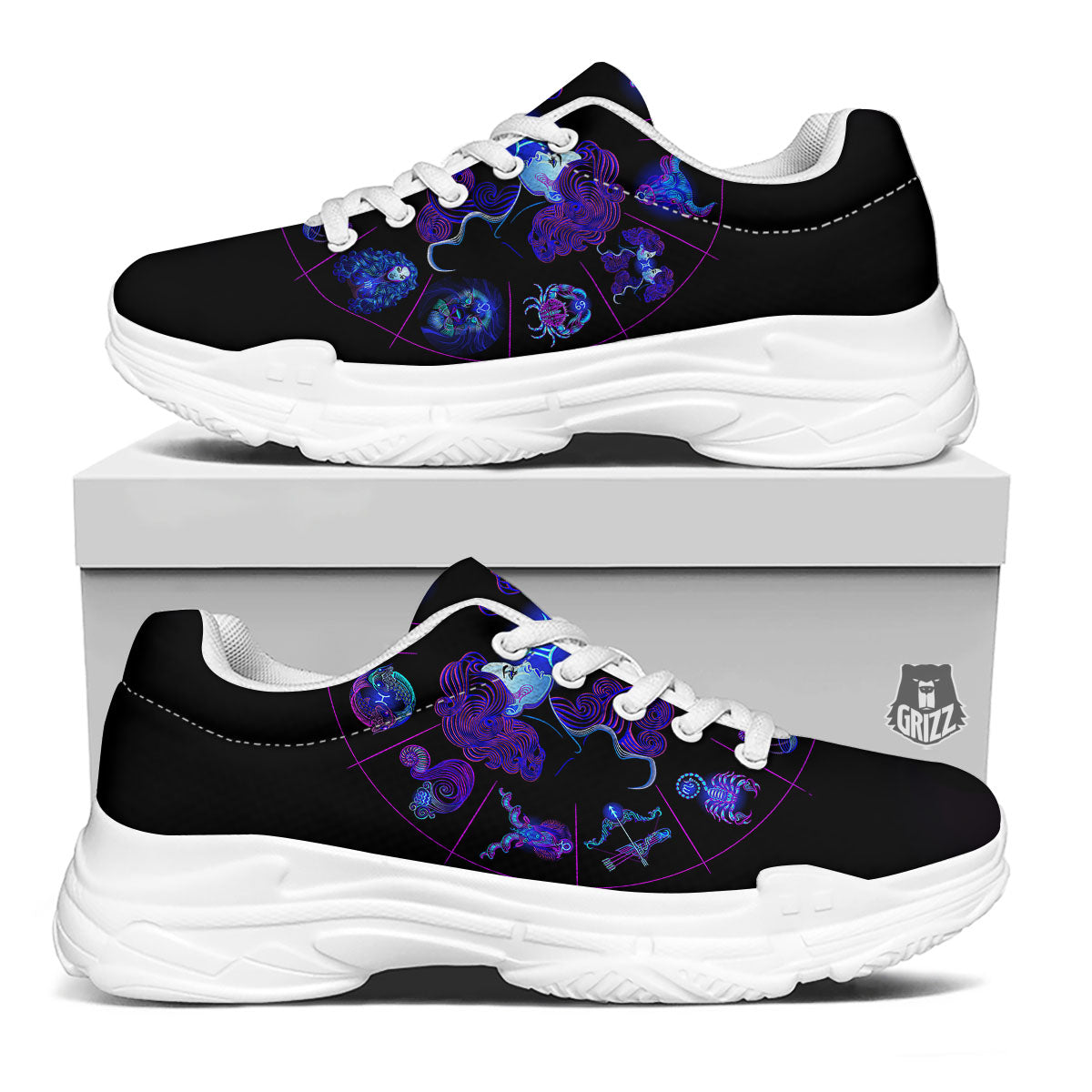 Signs Astrological And Gemini Print White Chunky Shoes-grizzshop