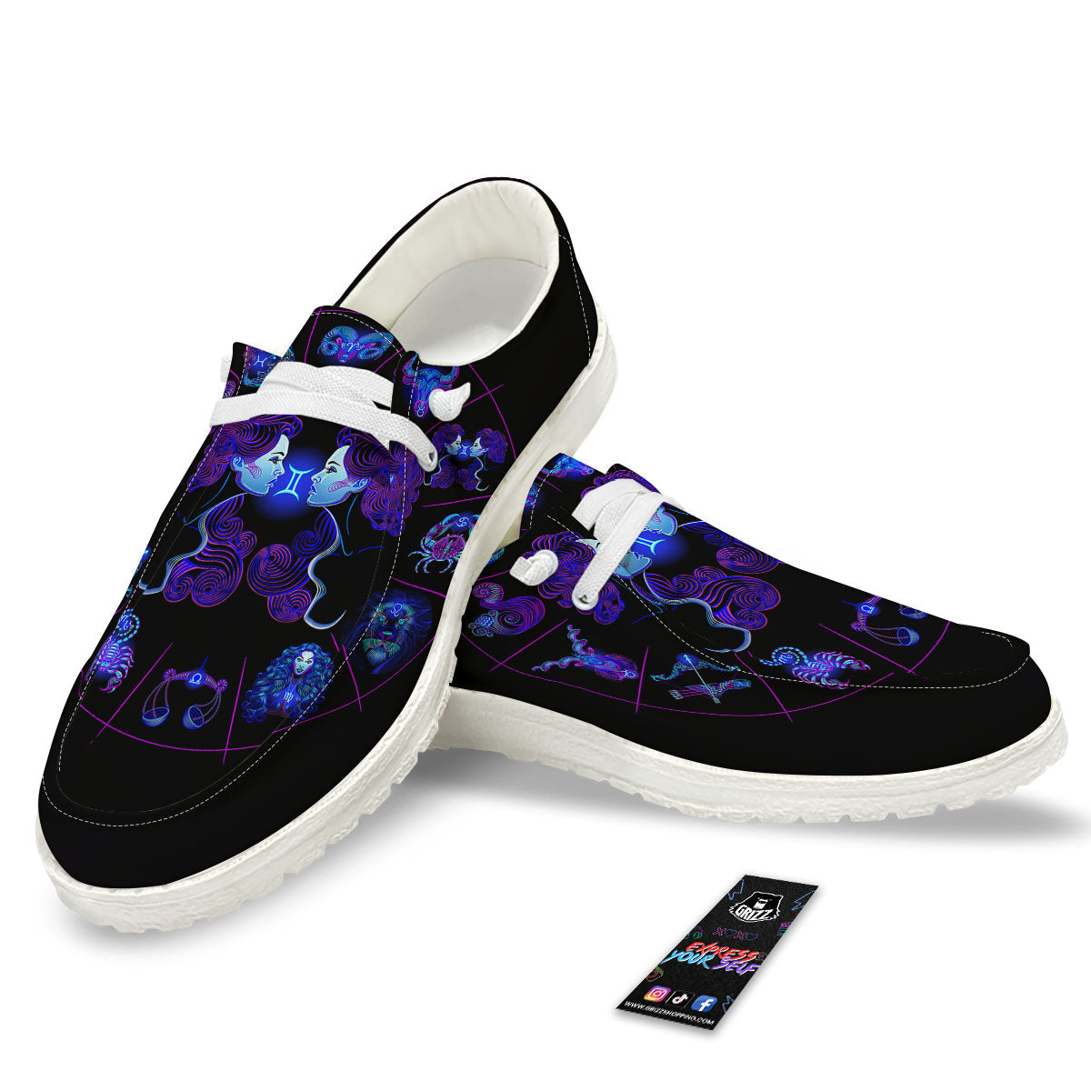 Signs Astrological And Gemini Print White Loafers-grizzshop