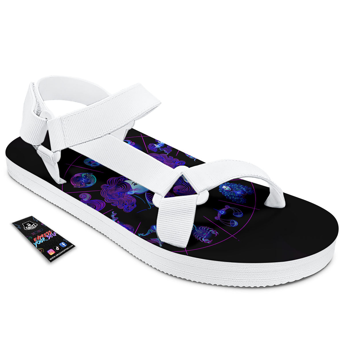 Signs Astrological And Gemini Print White Open Toe Sandals-grizzshop