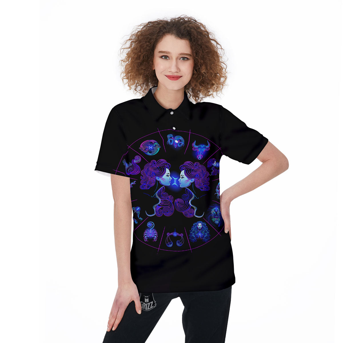 Signs Astrological And Gemini Print Women's Golf Shirts-grizzshop