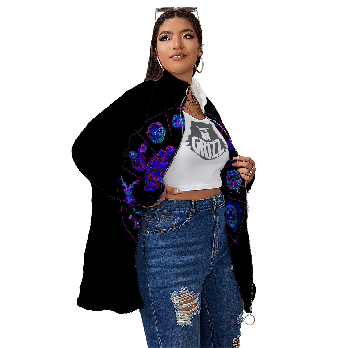 Signs Astrological And Gemini Print Women's Sherpa Jacket-grizzshop