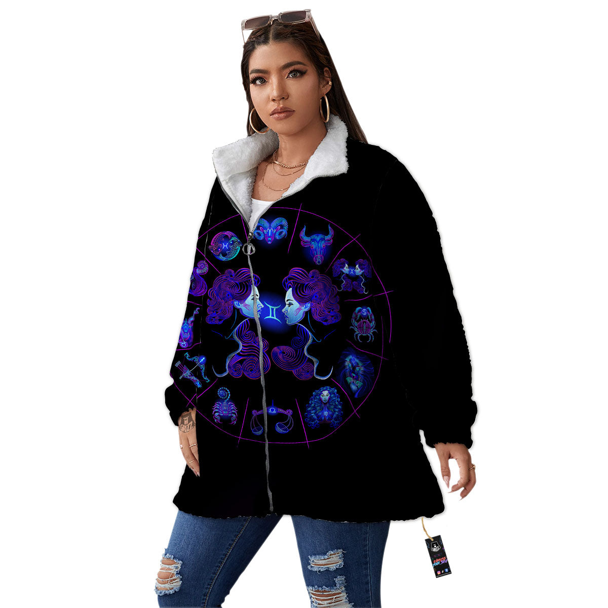 Signs Astrological And Gemini Print Women's Sherpa Jacket-grizzshop