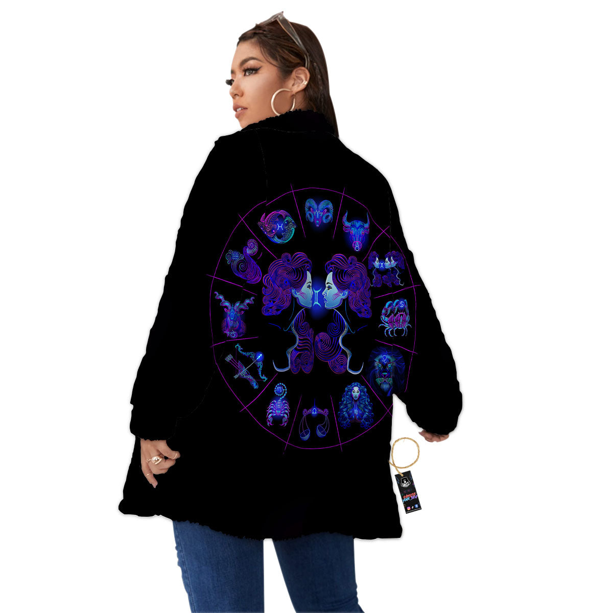 Signs Astrological And Gemini Print Women's Sherpa Jacket-grizzshop