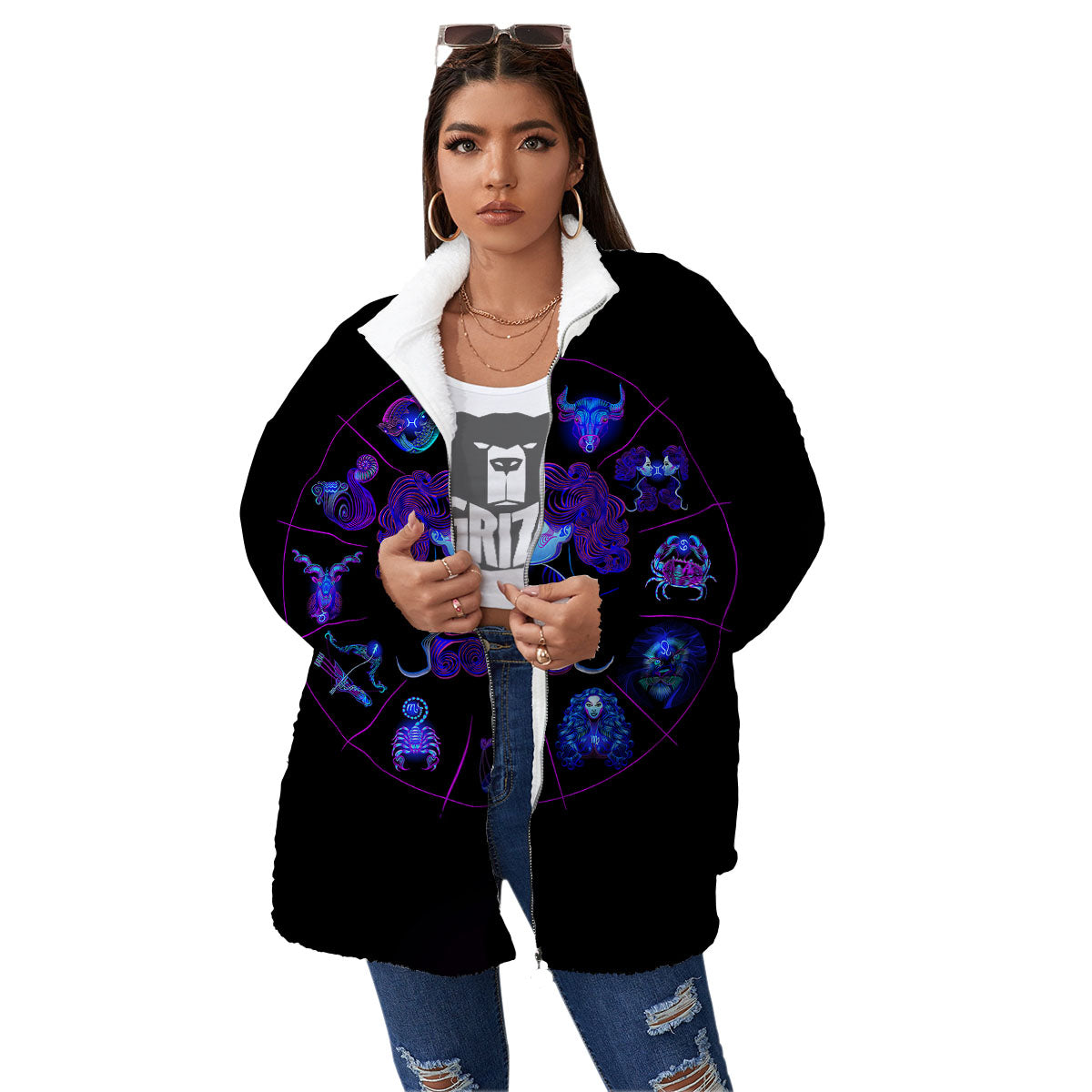 Signs Astrological And Gemini Print Women's Sherpa Jacket-grizzshop