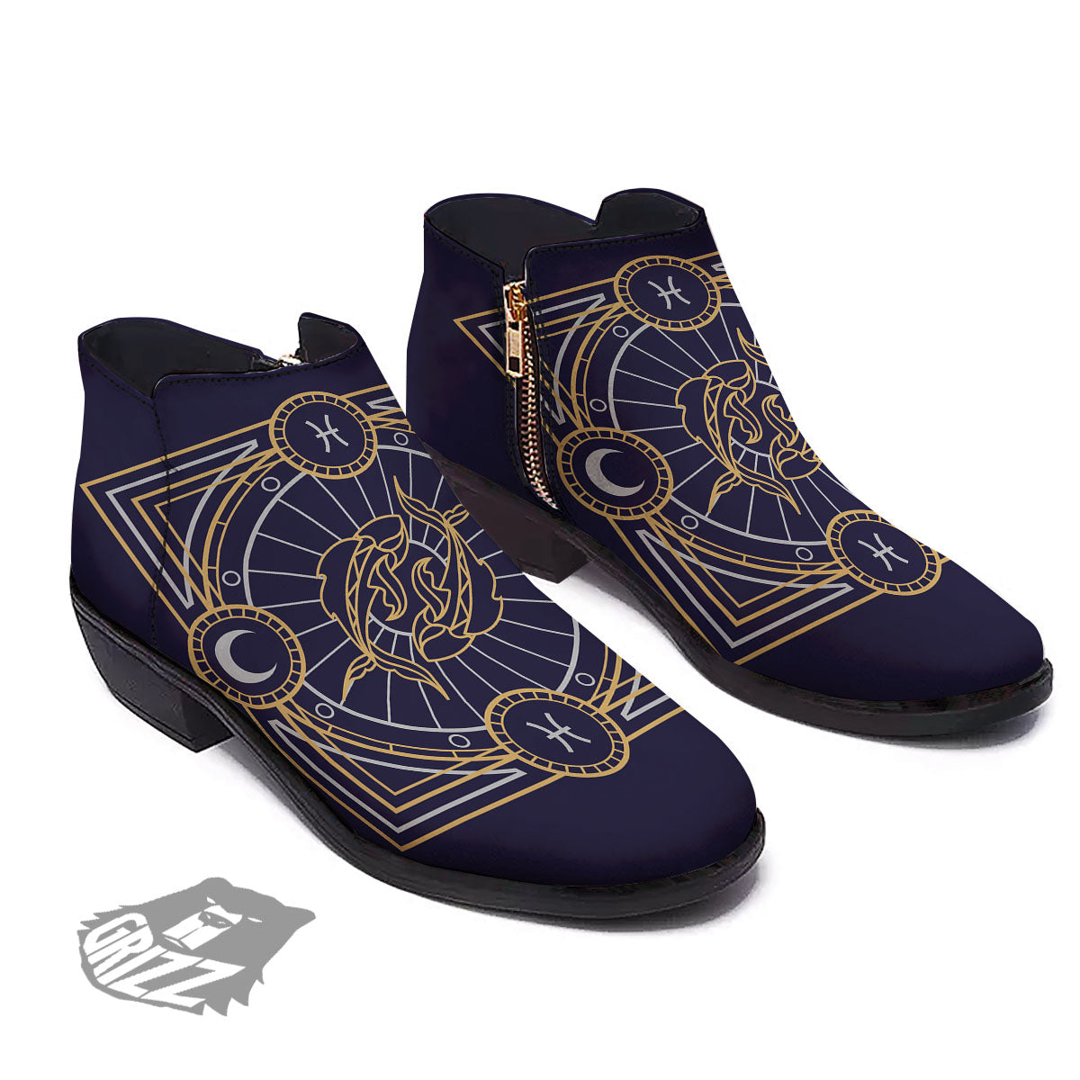 Signs Astrological And Pisces Print Ankle Boots-grizzshop