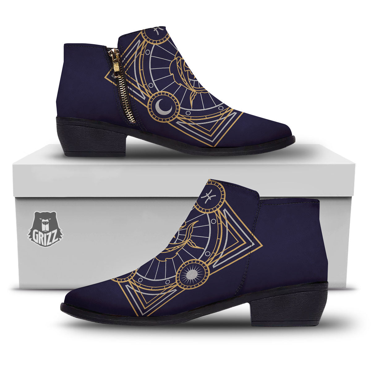 Signs Astrological And Pisces Print Ankle Boots-grizzshop
