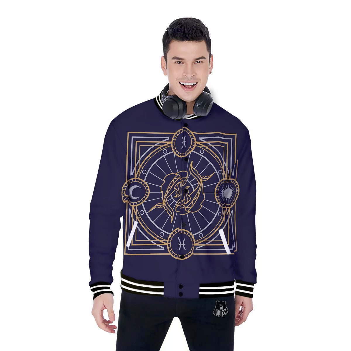 Signs Astrological And Pisces Print Baseball Jacket-grizzshop