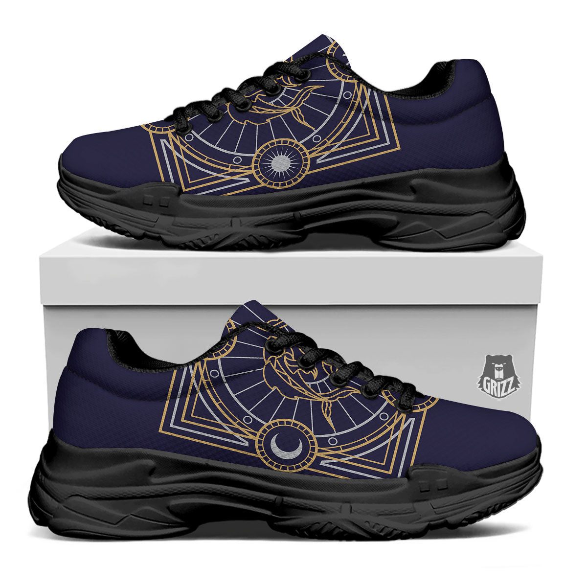 Signs Astrological And Pisces Print Black Chunky Shoes-grizzshop