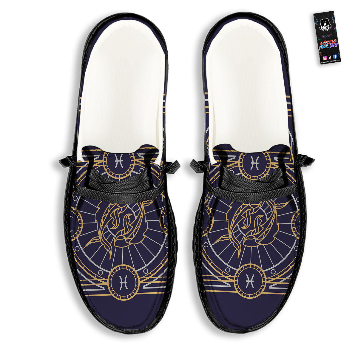 Signs Astrological And Pisces Print Black Loafers-grizzshop