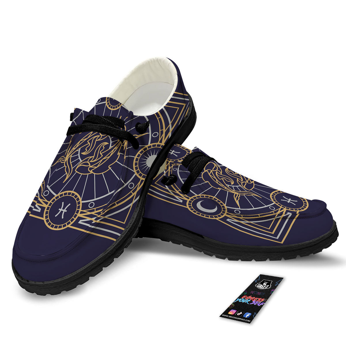 Signs Astrological And Pisces Print Black Loafers-grizzshop