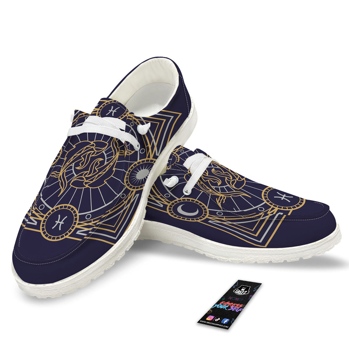 Signs Astrological And Pisces Print Black Loafers-grizzshop