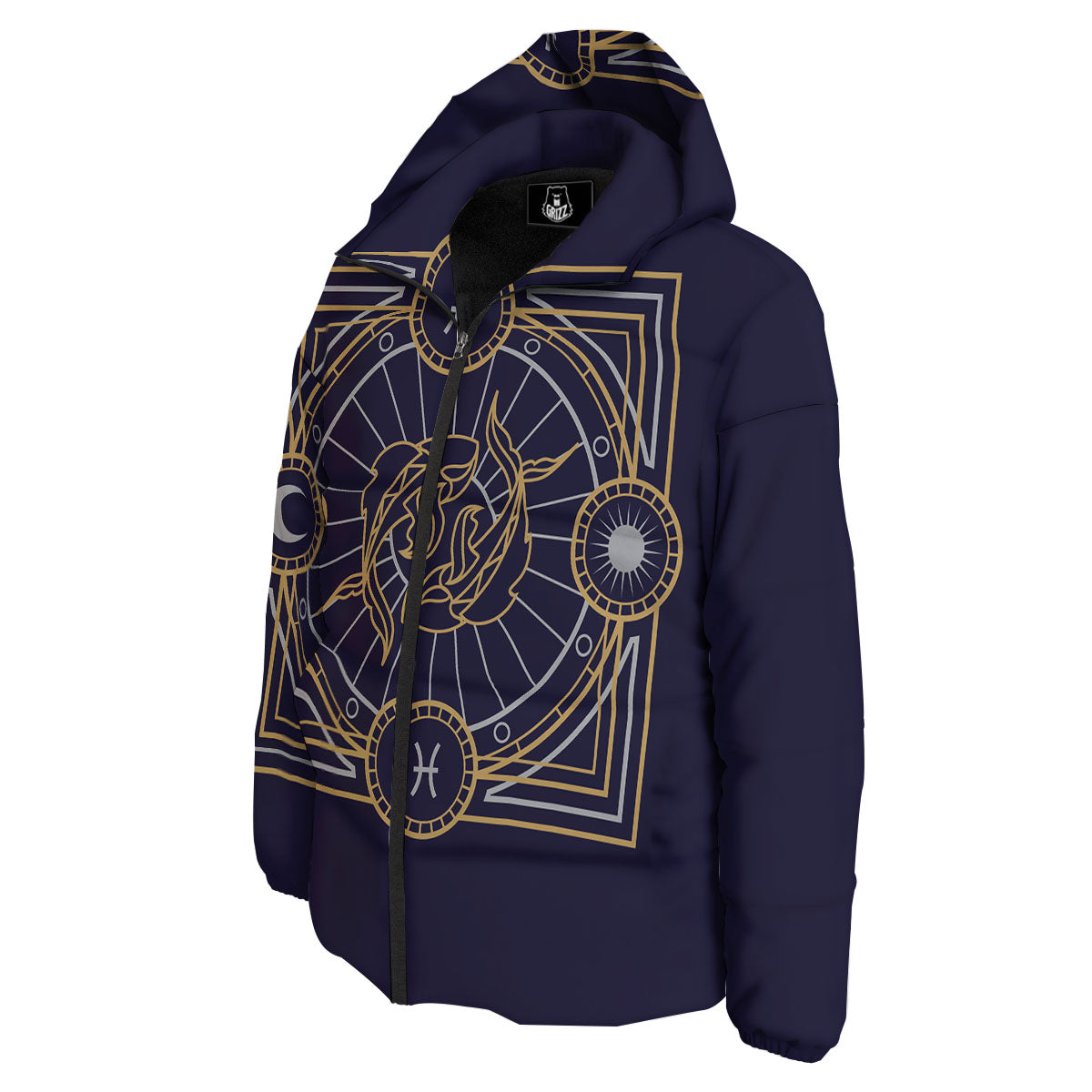 Signs Astrological And Pisces Print Down Jacket-grizzshop