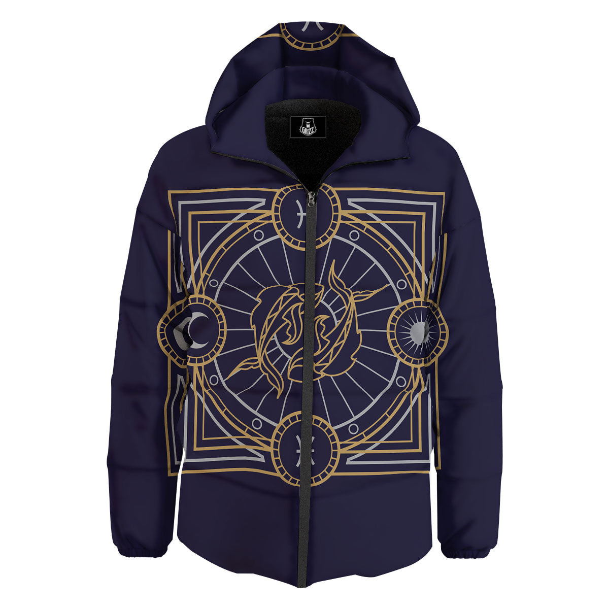 Signs Astrological And Pisces Print Down Jacket-grizzshop