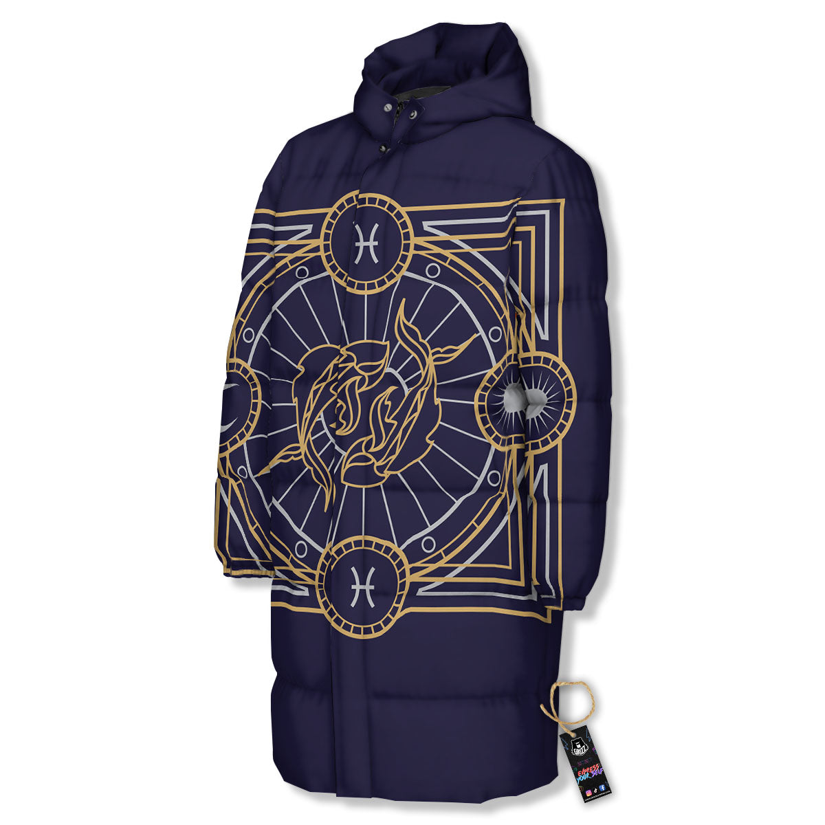 Signs Astrological And Pisces Print Long Down Jacket-grizzshop