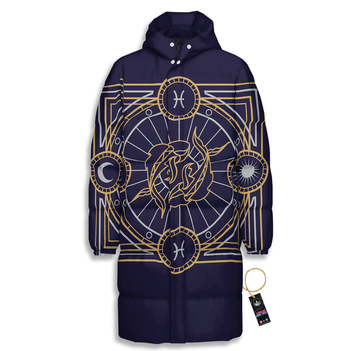 Signs Astrological And Pisces Print Long Down Jacket-grizzshop