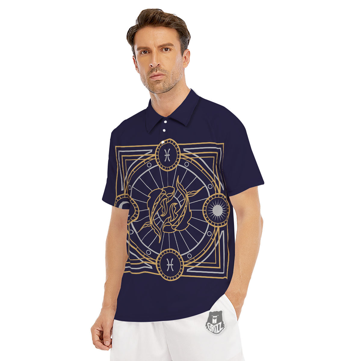 Signs Astrological And Pisces Print Men's Golf Shirts-grizzshop