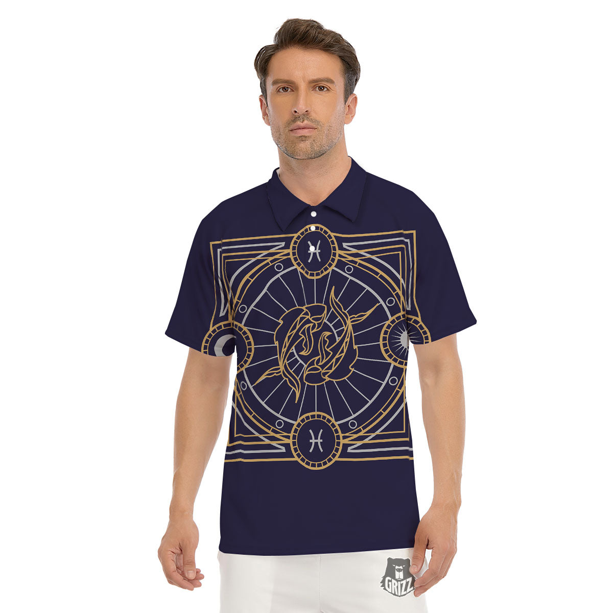 Signs Astrological And Pisces Print Men's Golf Shirts-grizzshop